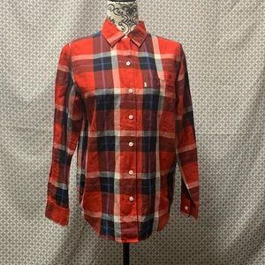 Levis Womens Red Black Argyle Y2K Checkered Long Sleeve Shirt Blouse Top Size Sm